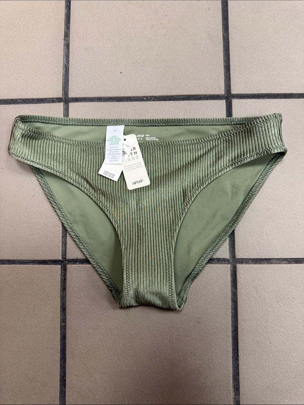 aerie Ribbed Bikini Bottom in Olive